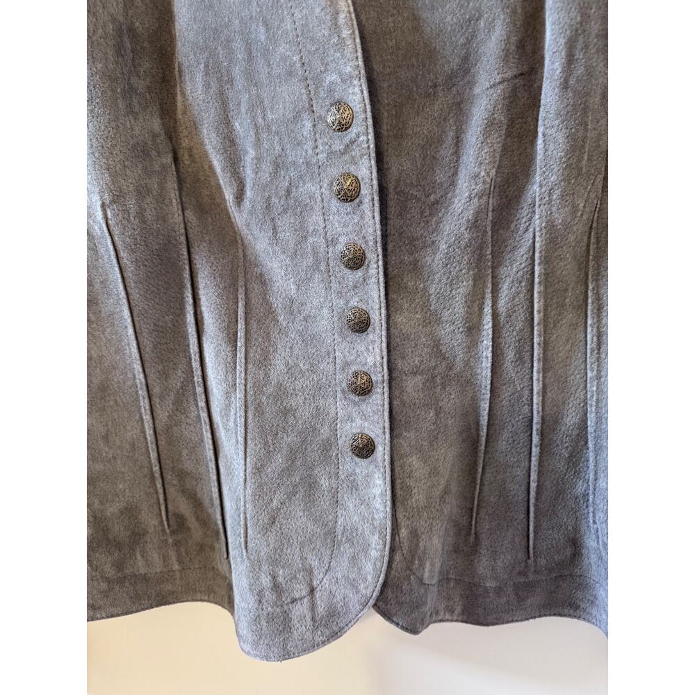 A.M.I Gray Suede Leather Jacket Womens L Fitted Snap Front - Picture 4 of 14